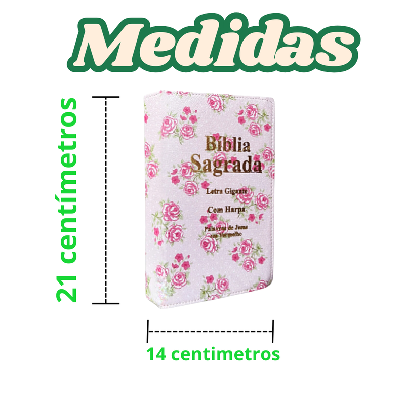 Bíblia  Floral Rosa-Com Harpa, Letra Gigante com Capa Luxo