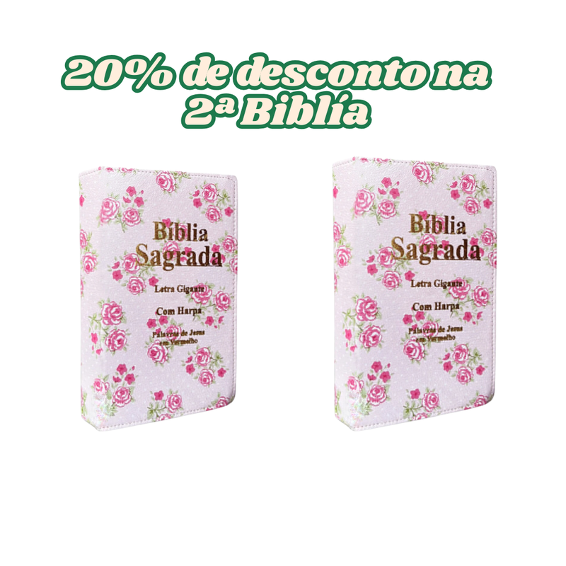 Bíblia  Floral Rosa-Com Harpa, Letra Gigante com Capa Luxo