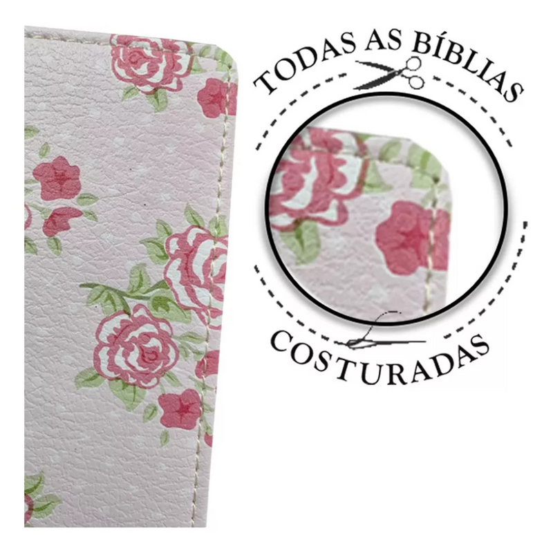 Bíblia  Floral Rosa-Com Harpa, Letra Gigante com Capa Luxo