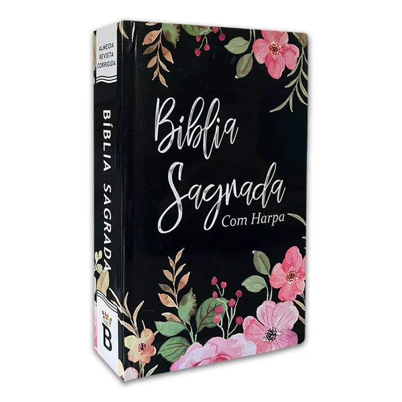 Bíblia Sagrada - Flores Negras, capa Dura e Letras de Jesus em Vermelho