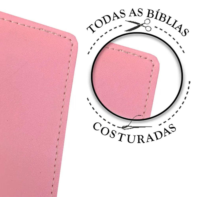 Bíblia Rosa com Harpa, Caneta e Botão