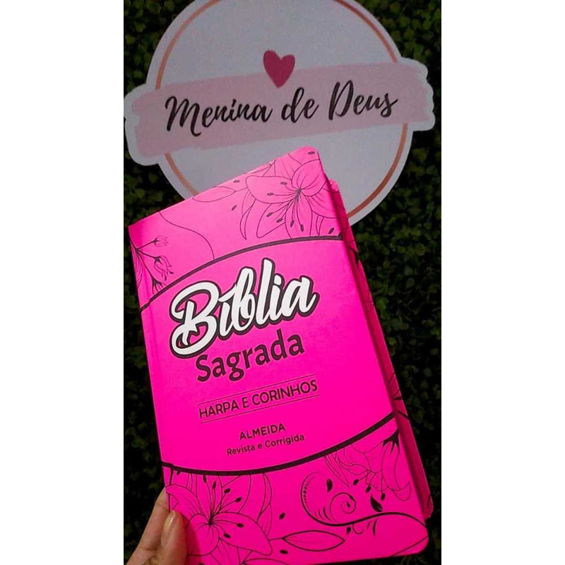 Bíblia Sagrada ARC - Capa Dura Floral Rosa, Letra Gigante, Harpa Avivada e Corinhos