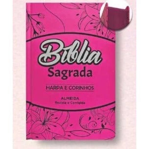 Bíblia Sagrada ARC - Capa Dura Floral Rosa, Letra Gigante, Harpa Avivada e Corinhos